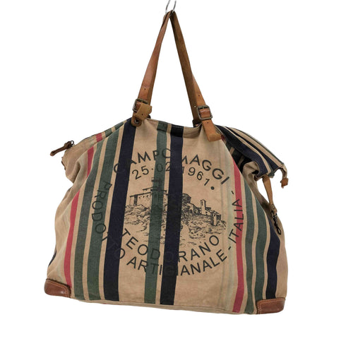 カンポマッジ campomaggi レザーハンドル ストライプキャンバストートバッグ メンズ