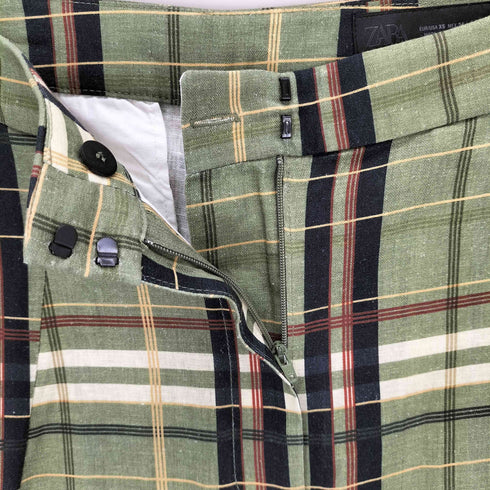 ザラ ZARA ZW COLLECTION CHECKERED LINEN BLEND TROUSERS メンズ XS