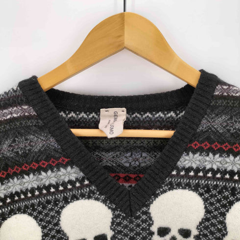 ジャンマアッカウォモ GEMMA.H UOMO イタリア製 スカルデザインVネックニット メンズ import:S