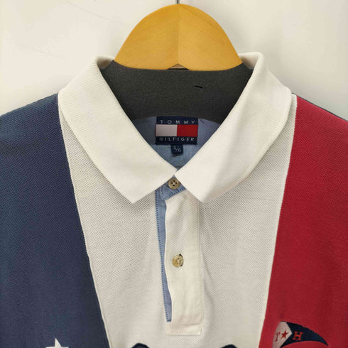 トミーヒルフィガー TOMMY HILFIGER ナンバリング刺繍 マルチカラーポロシャツ メンズ JPN:XL