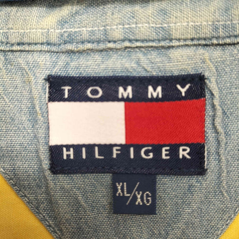 トミーヒルフィガー TOMMY HILFIGER エンブレム刺繍 マルチカラーストライプ 半袖BDシャツ メンズ JPN:XL