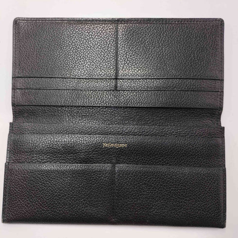 イヴサンローラン Yves Saint Laurent ロゴ刻印 ソフトシボレザー ロングウォレット レディース