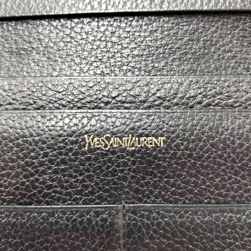 イヴサンローラン Yves Saint Laurent ロゴ刻印 ソフトシボレザー ロングウォレット レディース