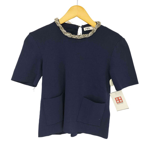 ザラ ZARA PLAIN KNIT TOP WITH BEADED NECK レディース import:S