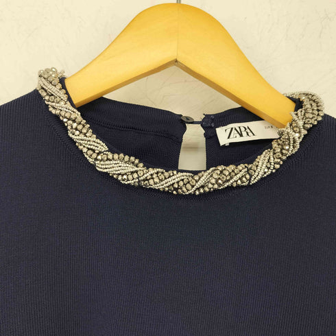 ザラ ZARA PLAIN KNIT TOP WITH BEADED NECK レディース import:S