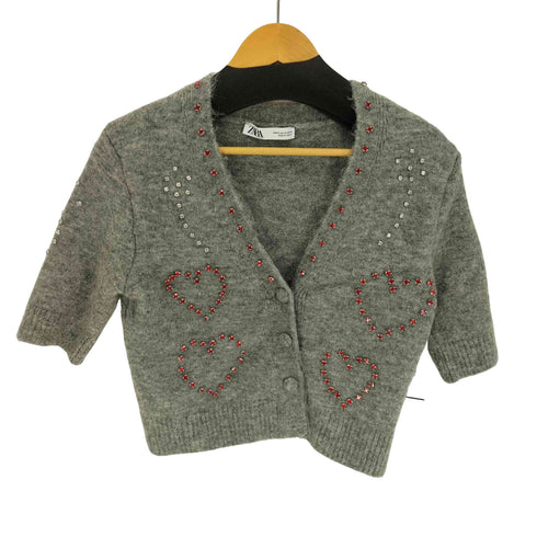 ザラ ZARA ハート デザイン ビジュー アクリルニット カーディガン レディース import:M