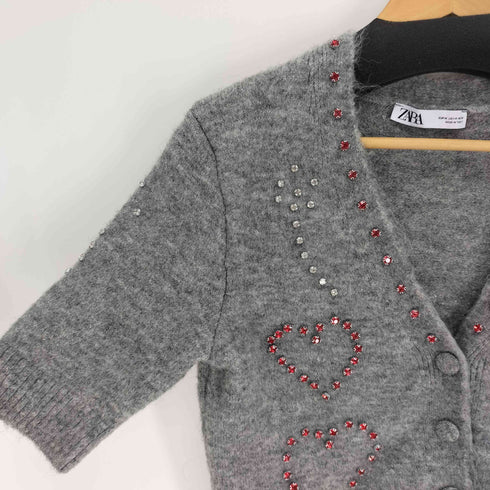 ザラ ZARA ハート デザイン ビジュー アクリルニット カーディガン レディース import:M