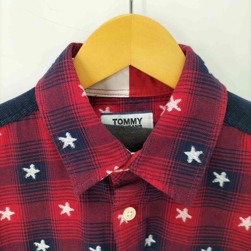 トミージーンズ tommy jeans 星柄 両フラップ チェックネルシャツ メンズ JPN:S