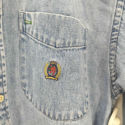 トミーヒルフィガー TOMMY HILFIGER エンブレム刺繍 長袖ボタンダウンデニムシャツ メンズ JPN:L