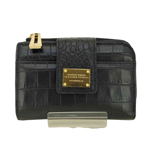 LEATHER JEWELS クロコ型押し二つ折りレザー財布 レディース