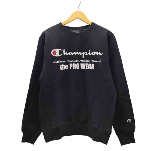 チャンピオン Champion 黒単 復刻 AUTHENTIC AMERICAN メッシュ ロゴ プリント スウェット 裏起毛 袖目付き メンズ import:L
