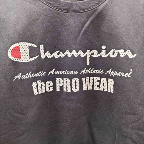 チャンピオン Champion 黒単 復刻 AUTHENTIC AMERICAN メッシュ ロゴ プリント スウェット 裏起毛 袖目付き メンズ import:L