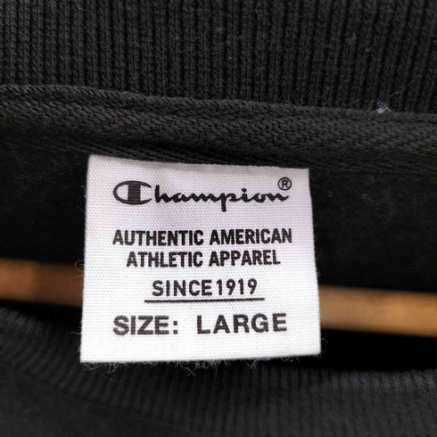 チャンピオン Champion 黒単 復刻 AUTHENTIC AMERICAN メッシュ ロゴ プリント スウェット 裏起毛 袖目付き メンズ import:L