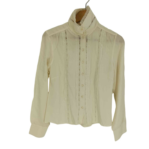 マックスマーラ MAX MARA 花柄 レース 切替 ギャザー スタンドネック L/S シルク シャツ レディース 36