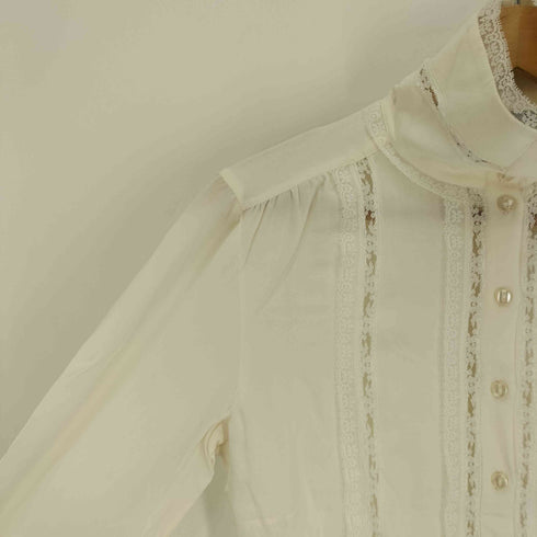 マックスマーラ MAX MARA 花柄 レース 切替 ギャザー スタンドネック L/S シルク シャツ レディース 36