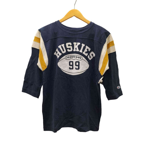 チャンピオン Champion PROCESSED SPORTSWEAR 復刻 小文字ランタグ HUSKIES ハスキーズ ナンバリング 99 ラガーシャツ ロンT 七分袖 袖目付き メンズ import:M