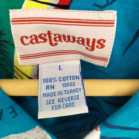 castaways トルコ製 総柄 写真 フォト プリント S/S アロハ シャツ メンズ L