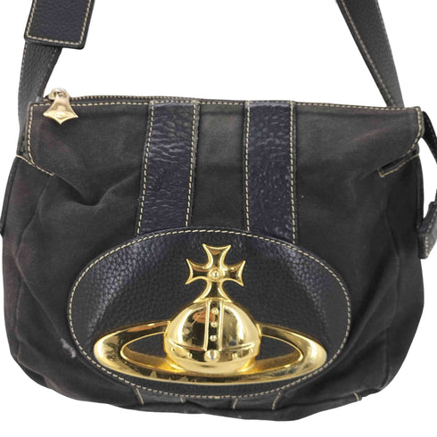 ヴィヴィアンウエストウッドアクセサリー Vivienne Westwood Accessories ベイカーストリート エッジウェア 裏地オーブ柄 キャンバスコットン ショルダーバック オーブ プレート レディース