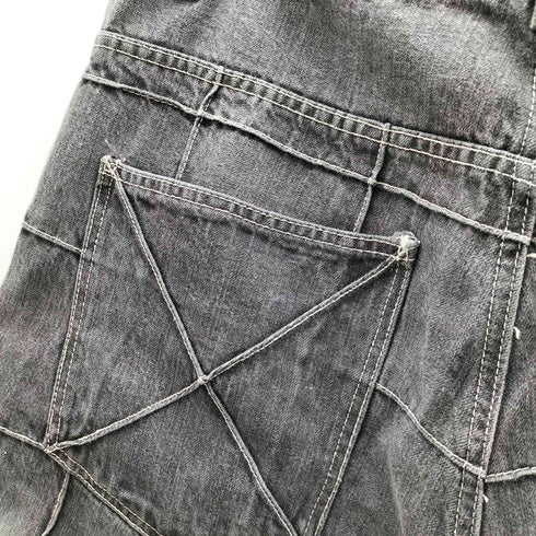 90-00S GODBODY DENIM TECHNOLOGY グラデ―ジョン ステッチ デザイン ワイドデニム ショーツ ジョーツ Y2K メンズ 38