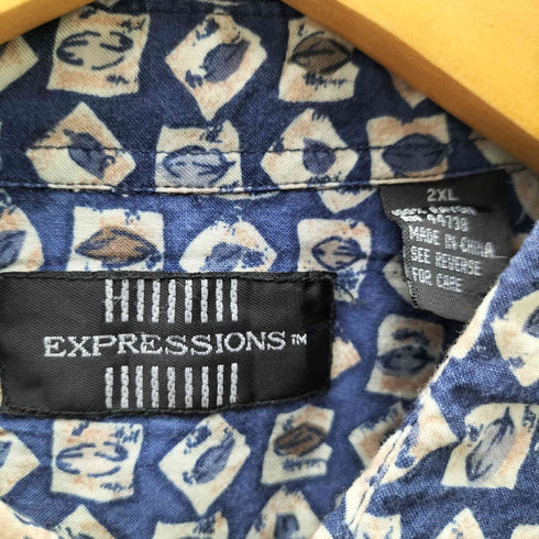 エクスプレッションズ EXPRESSIONS レーヨン100 総柄 レギュラーカラー 半袖 シャツ ビックサイズ メンズ 2XL