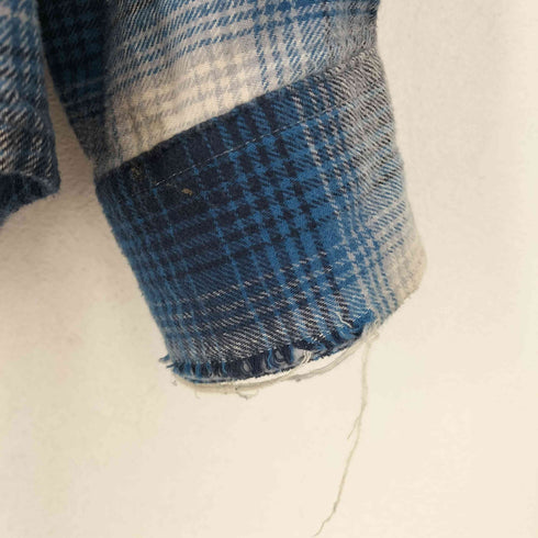 クラフトアンドバロー Croft&Barrow 00S オンブレチェックダメージ加工ボタンダウン長袖ネルシャツ メンズ import:L