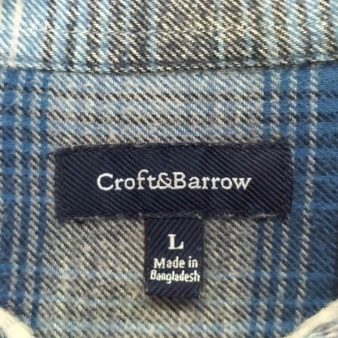 クラフトアンドバロー Croft&Barrow 00S オンブレチェックダメージ加工ボタンダウン長袖ネルシャツ メンズ import:L