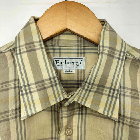 バーバリーズ BURBERRYS ジャガード コットン リネン チェック レギュラーカラー S/S シャツ メンズ import:M