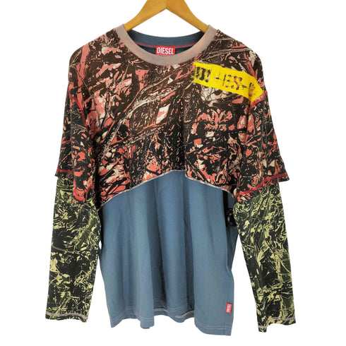 ディーゼル DIESEL T-BESH-CAMOU Layered T-shirt with camo motif メンズ import:M