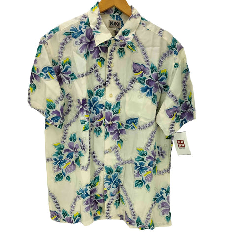 レーヨン開襟アロハシャツ 紫ハイビスカス メンズ JPN:M