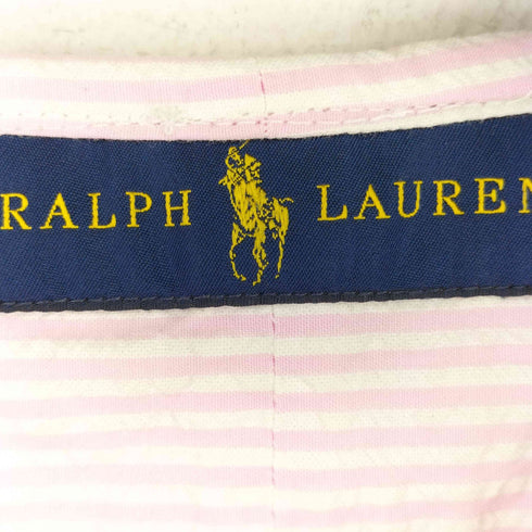 ラルフローレン RALPH LAUREN ミニポニー刺繍 フリルネック ストライプシャツ レディース import:S