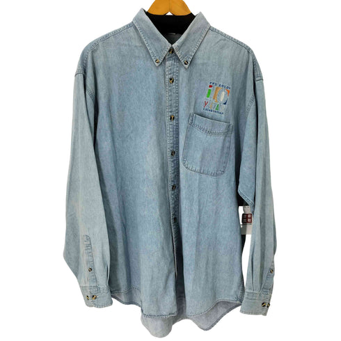 ポートアンドカンパニー PORT and COMPANY 企業ロゴ 刺繍ボタンダウンデニムシャツ メンズ import:XL