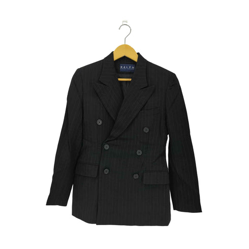 ラルフローレン RALPH LAUREN ピンストライプ ピークドラペル ダブルブレスト テーラードジャケット レディース