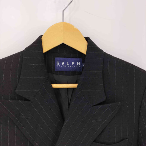 ラルフローレン RALPH LAUREN ピンストライプ ピークドラペル ダブルブレスト テーラードジャケット レディース