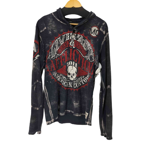 AFFLICTION USA製 袖サーマル フルプリントプルオーバーパーカーY2K メンズ JPN:M