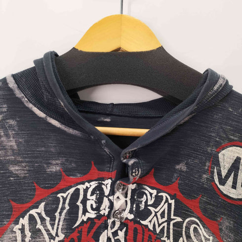 AFFLICTION USA製 袖サーマル フルプリントプルオーバーパーカーY2K メンズ JPN:M