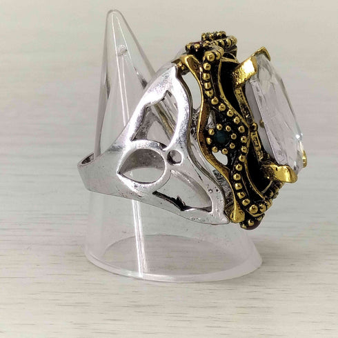 コンビ スクエア ストーン リング メンズ 18号