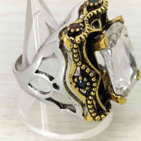 コンビ スクエア ストーン リング メンズ 18号