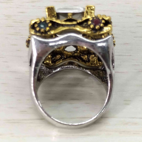 コンビ スクエア ストーン リング メンズ 18号