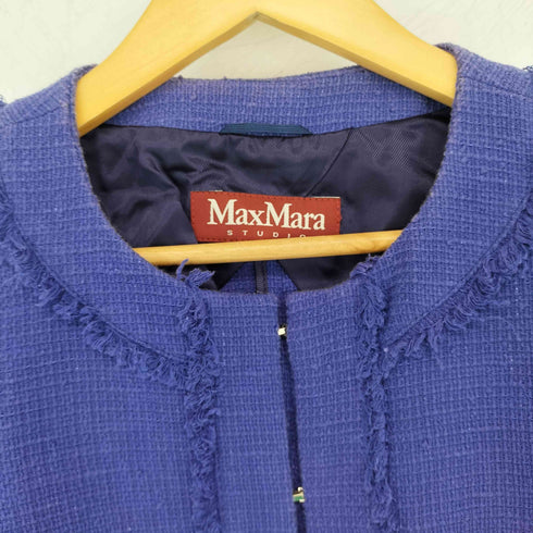 マックスマーラステュディオ MAX MARA STUDIO ノーカラー フリンジ ツイードジャケット レディース JPN:42