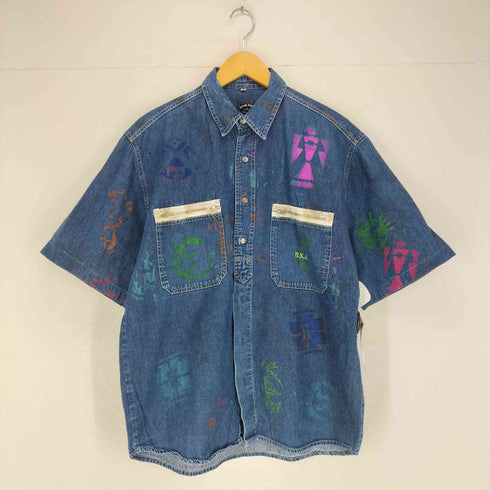BLUE DENIM ペンキ加工半袖デニムシャツ メンズ M