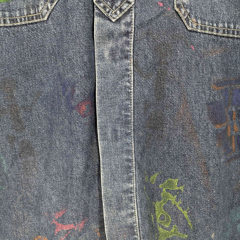 BLUE DENIM ペンキ加工半袖デニムシャツ メンズ M