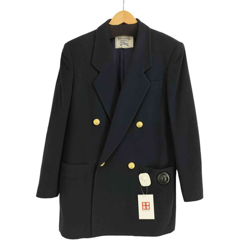 バーバリーズ BURBERRYS 90S 白タグ 金ボタン ウール ダブル 紺ブレ ジャケット レディース import:S