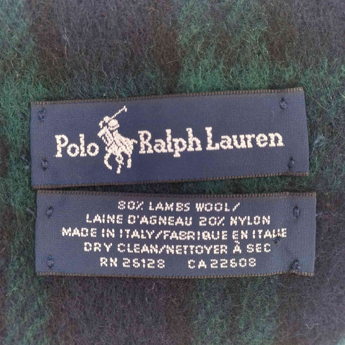 ポロラルフローレン POLO RALPH LAUREN イタリア製 ポニー刺繍 ブラックウォッチ フリンジマフラー メンズ