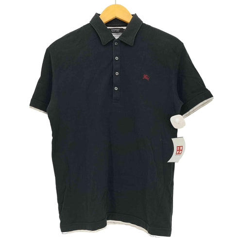 バーバリーブラックレーベル BURBERRY BLACK LABEL ロゴ刺繍 コットン ボーダーレイヤード ポロシャツ メンズ JPN:3