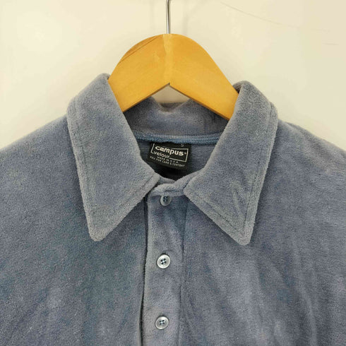 CAMPUS VELOUR 80s USA製 フロントポケット ベロア 長袖ポロシャツ メンズ S