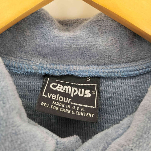 CAMPUS VELOUR 80s USA製 フロントポケット ベロア 長袖ポロシャツ メンズ S