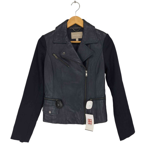 バナナリパブリック BANANA REPUBLIC 00S 袖ウール切替 ラムレザーダブルライダースジャケット レディース XS
