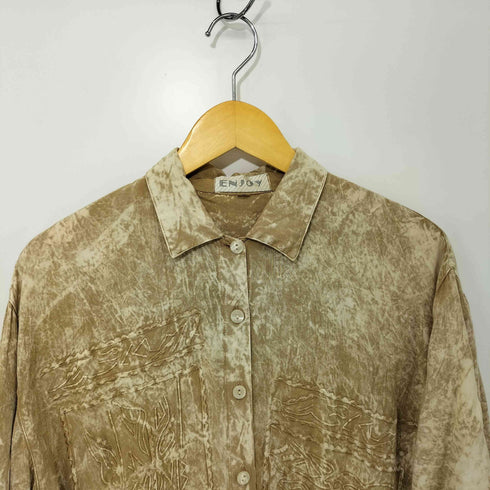 ENJOY 総柄 刺繍デザイン ショートスリーブシャツ メンズ import:L