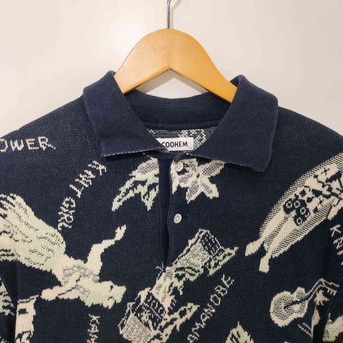 コーヘン COOHEM 花柄 タオル地 ショートスリーブニットポロシャツ メンズ JPN:M