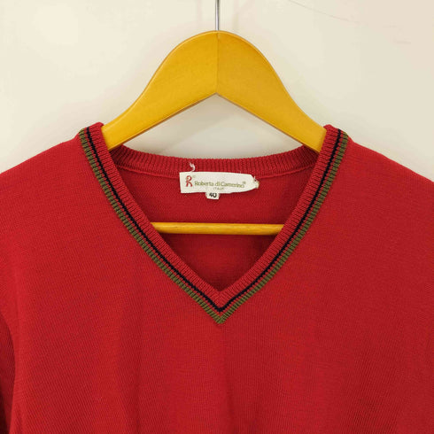 Robertadi Camerino Vネック リブデザイン ウールニットセーター import レディース 40